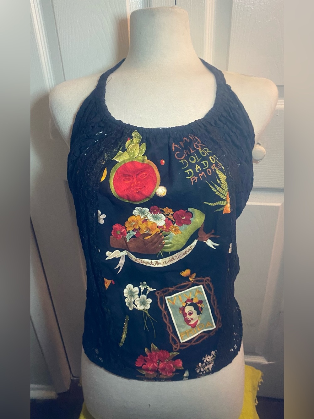 Black Floral Graphic Halter Camisole
